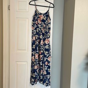 Navy floral satin wrap maxi